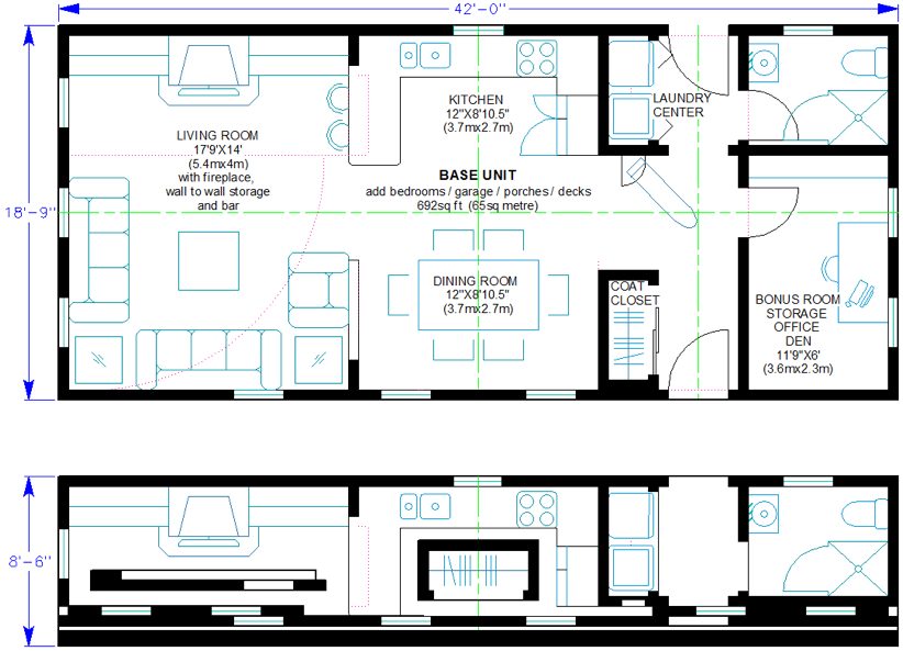 plan 2D tiny house 35m2 dépliable Elon Musk