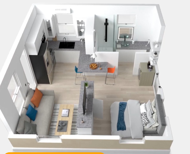 plan 3D tiny house 35m2 dépliable Elon Musk