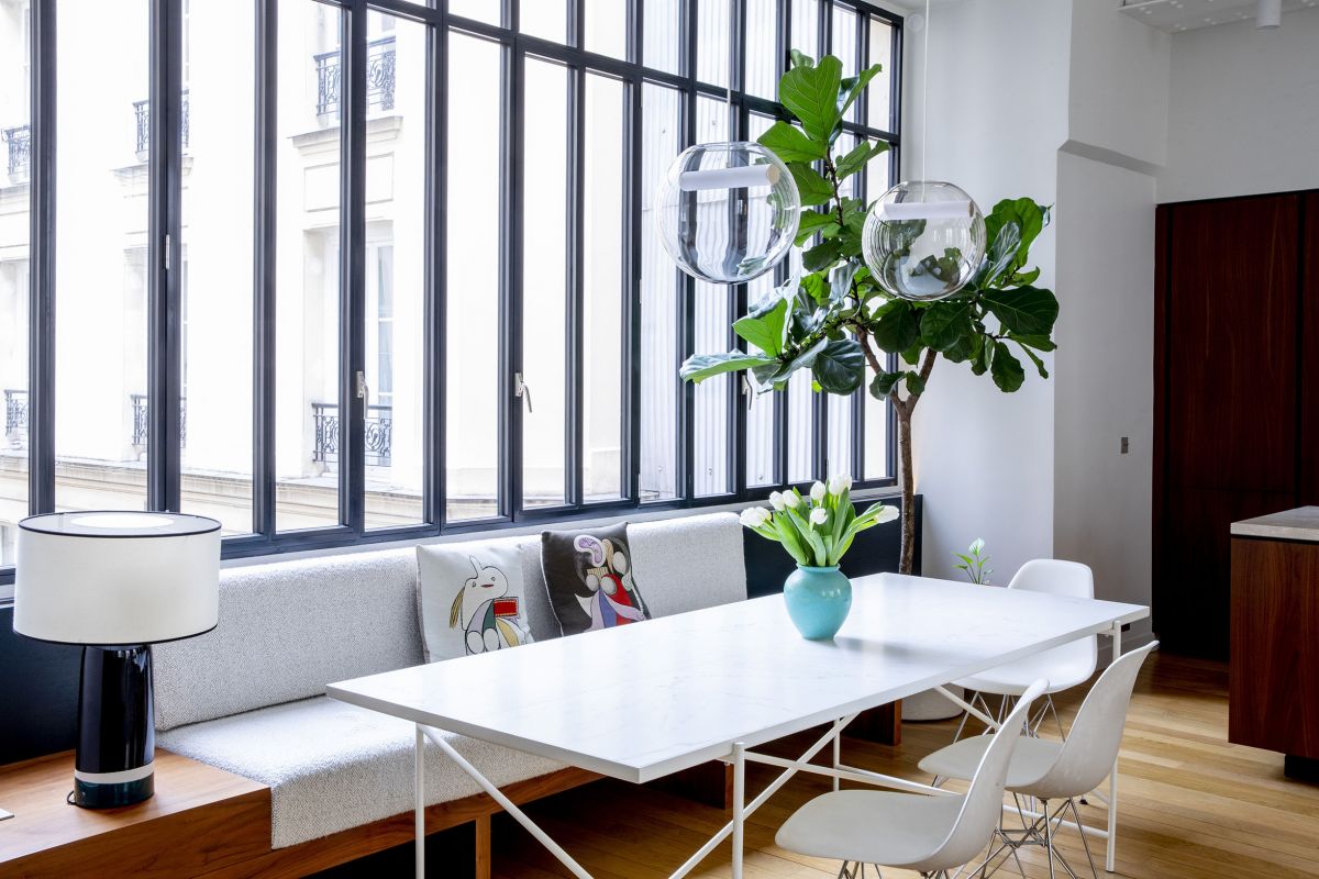 salle à manger avec verrière appartement loft à Paris salle à manger avec verrière appartement loft à Paris