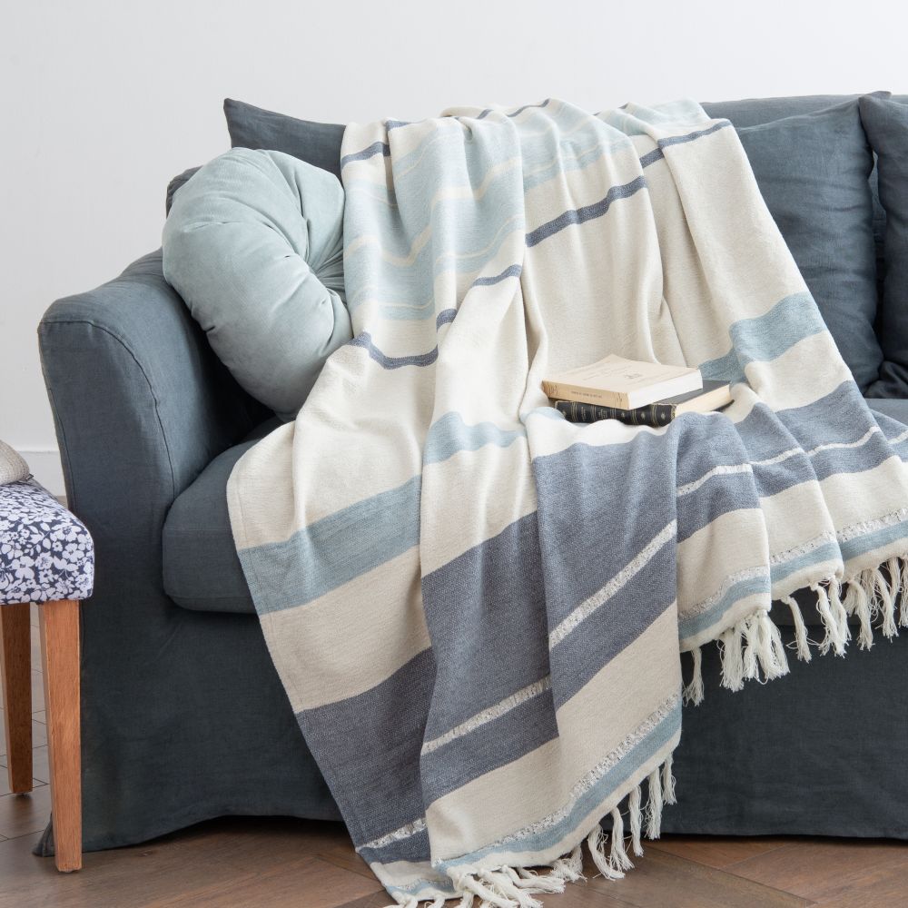 déco petit prix plaid rayé bleu