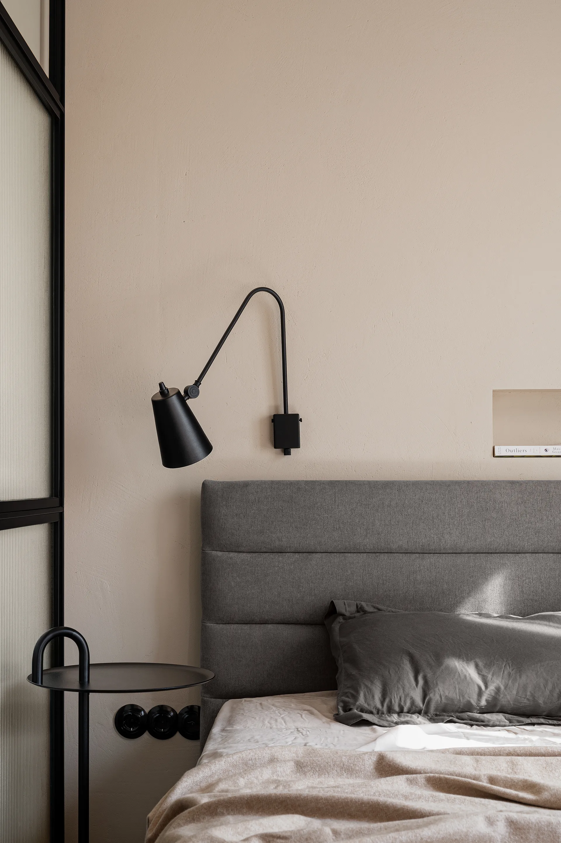 chambre tête de lit tissu gris