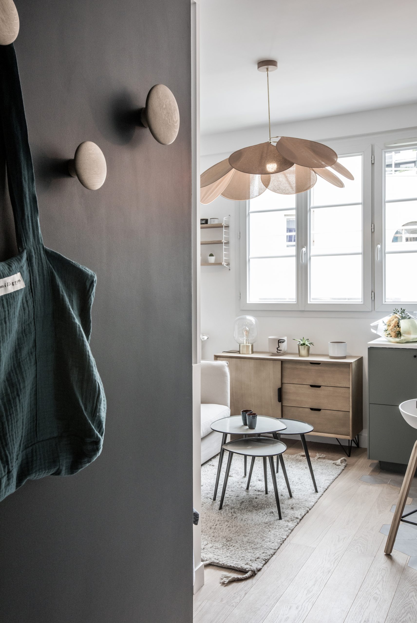 entrée avec patères bois design