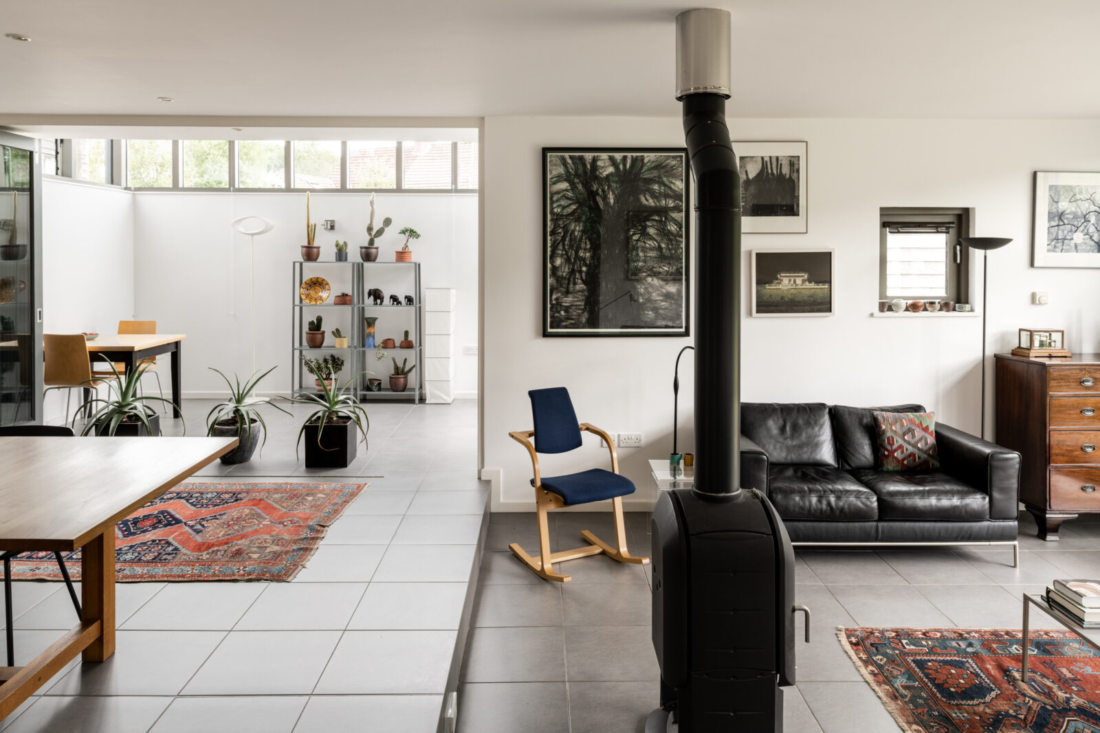 salon avec pôele à bois