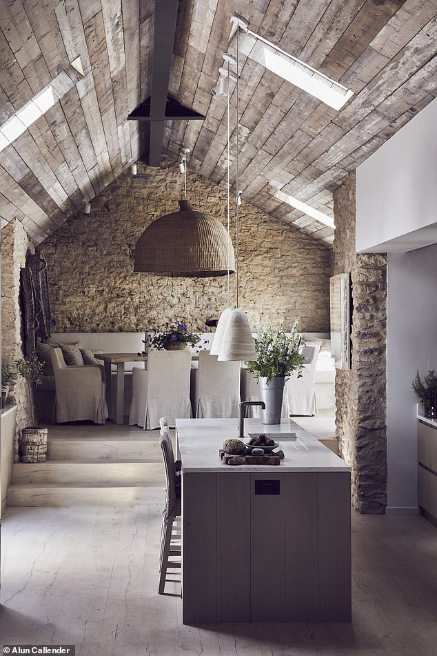 cuisine ouverte design avec îlot dans maison ancienne