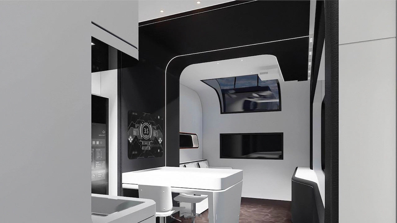 salon et cuisine design et futuriste tiny house