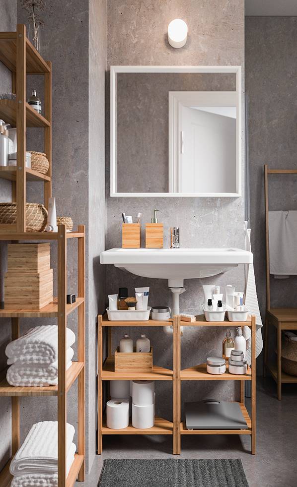 salle de bain bois et blanc 2022