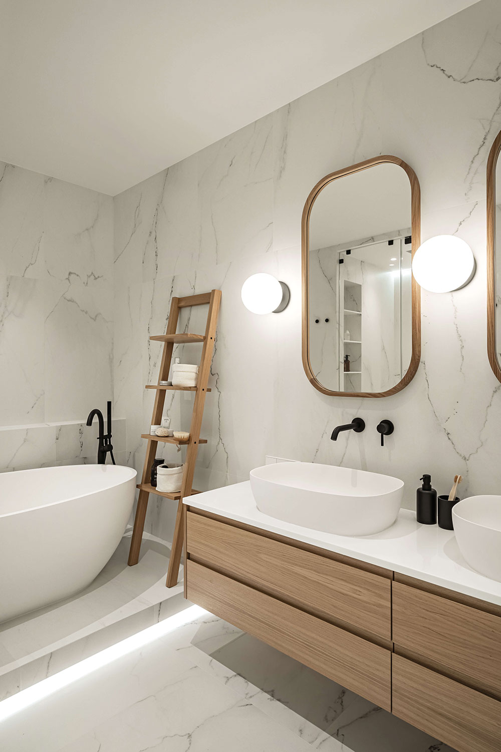 salle de bain design en marbre blanc