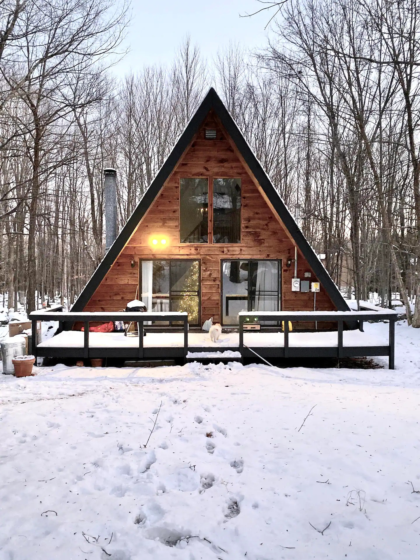 façade maison A-Frame dans la neige
