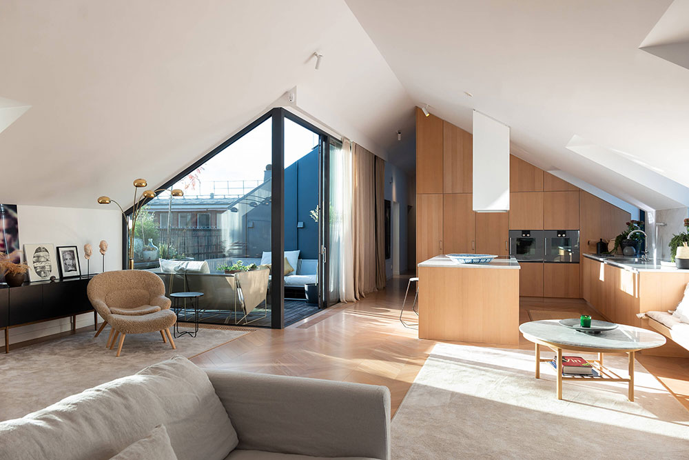 cuisine ouverte avec îlot appartement design