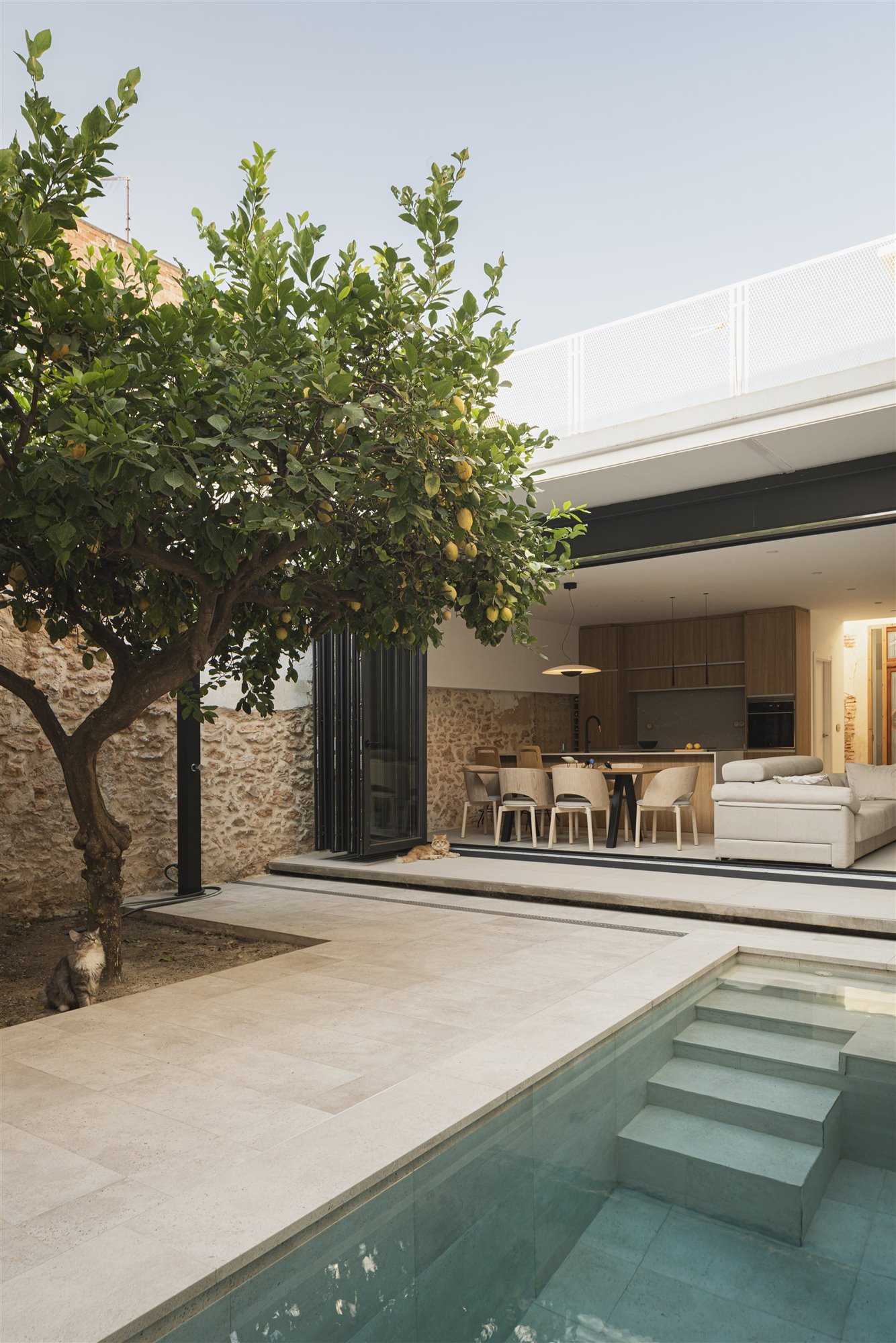 cour avec piscine maçonnée
