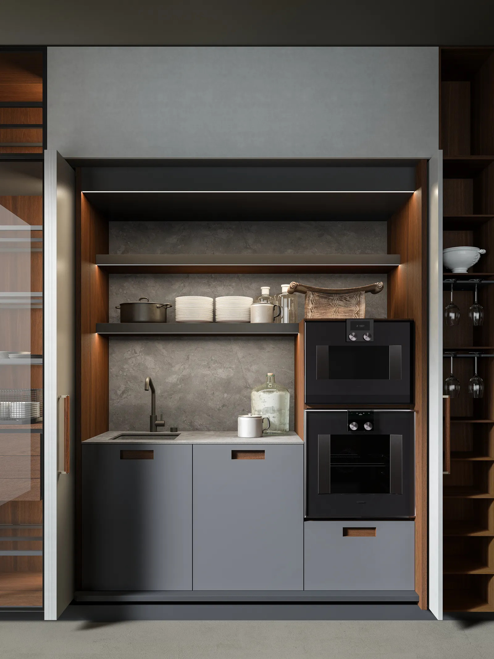 cuisine design grise escamotable