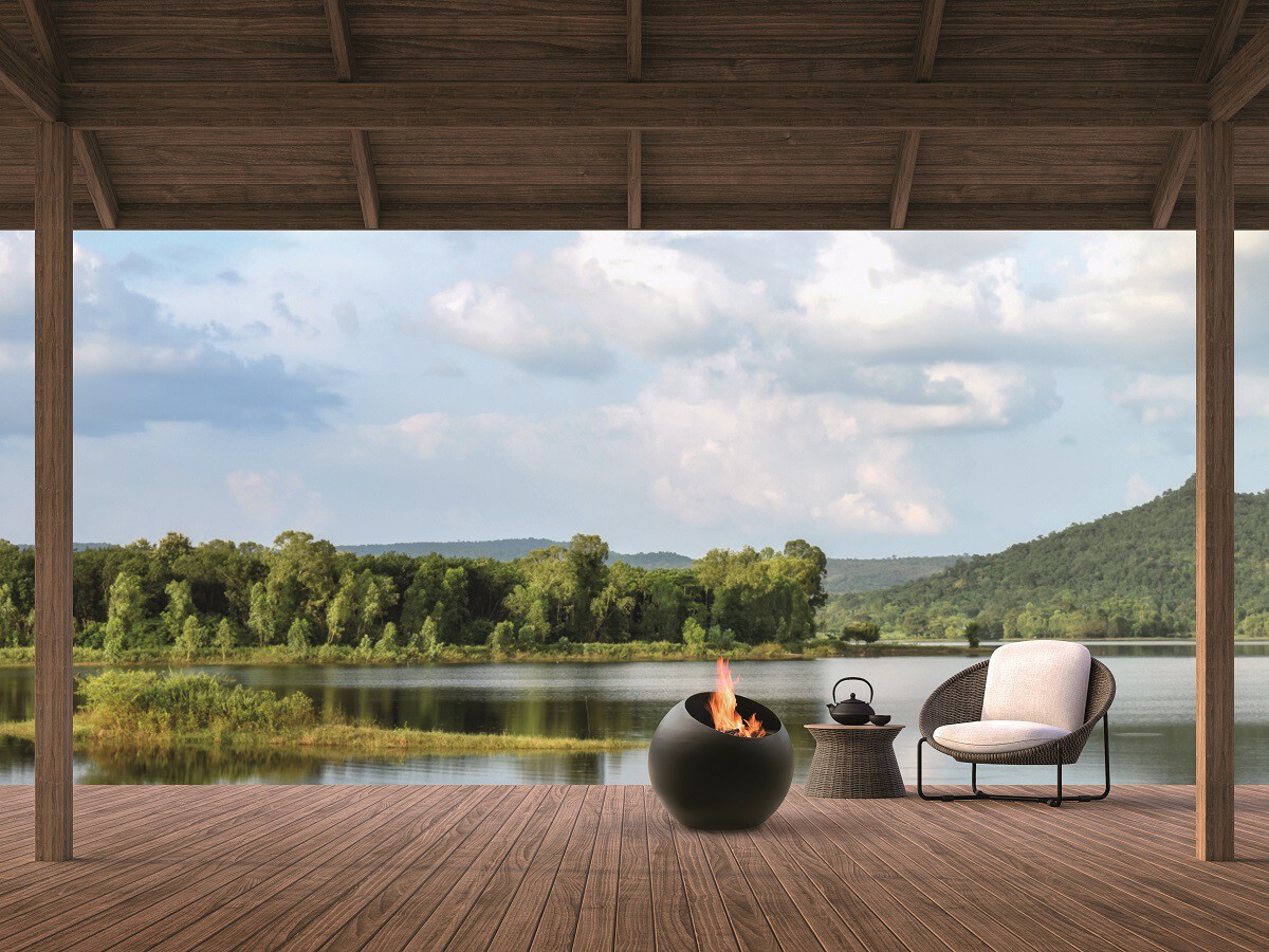 terrasse bois au bord de l terrasse bois au bord de l'eau avec brasero design