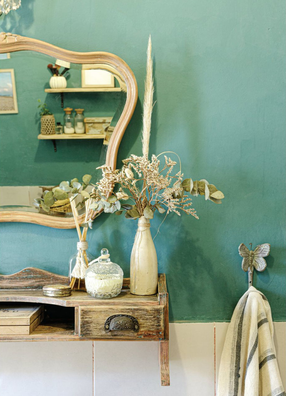 salle de bain mur vert