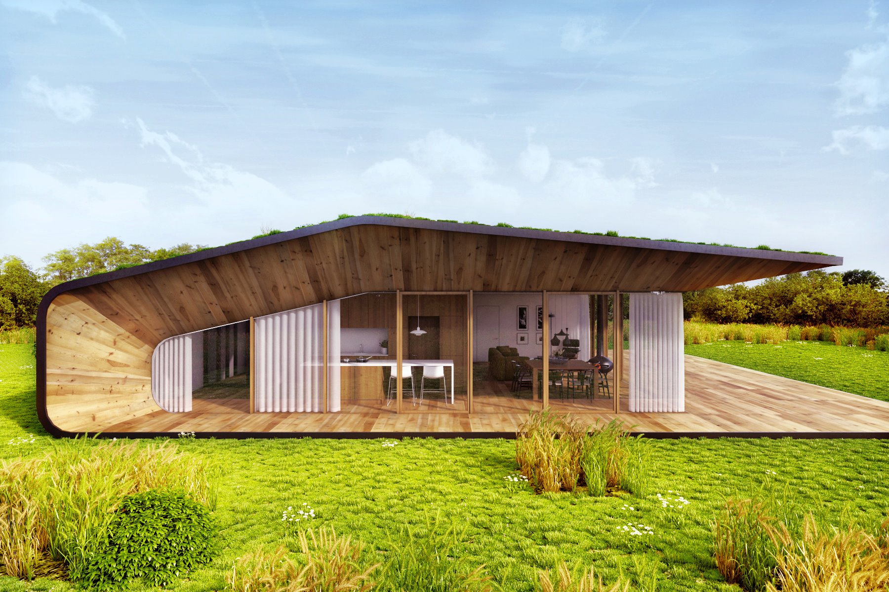 façade maison durable toit végétalisé