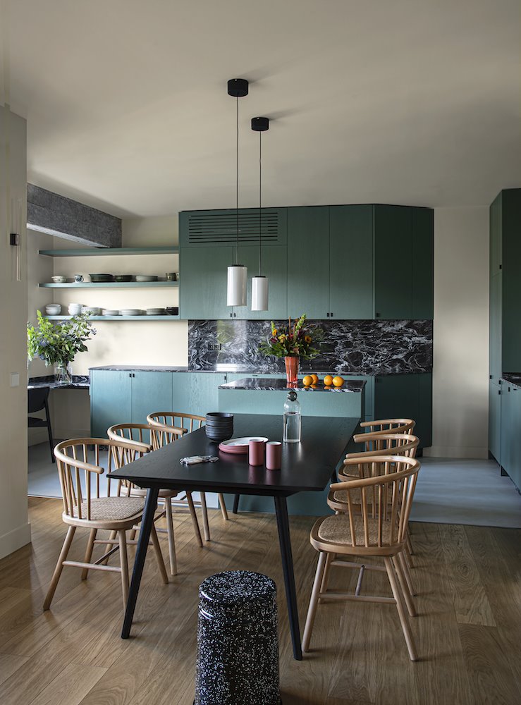 cuisine design verte avec îlot