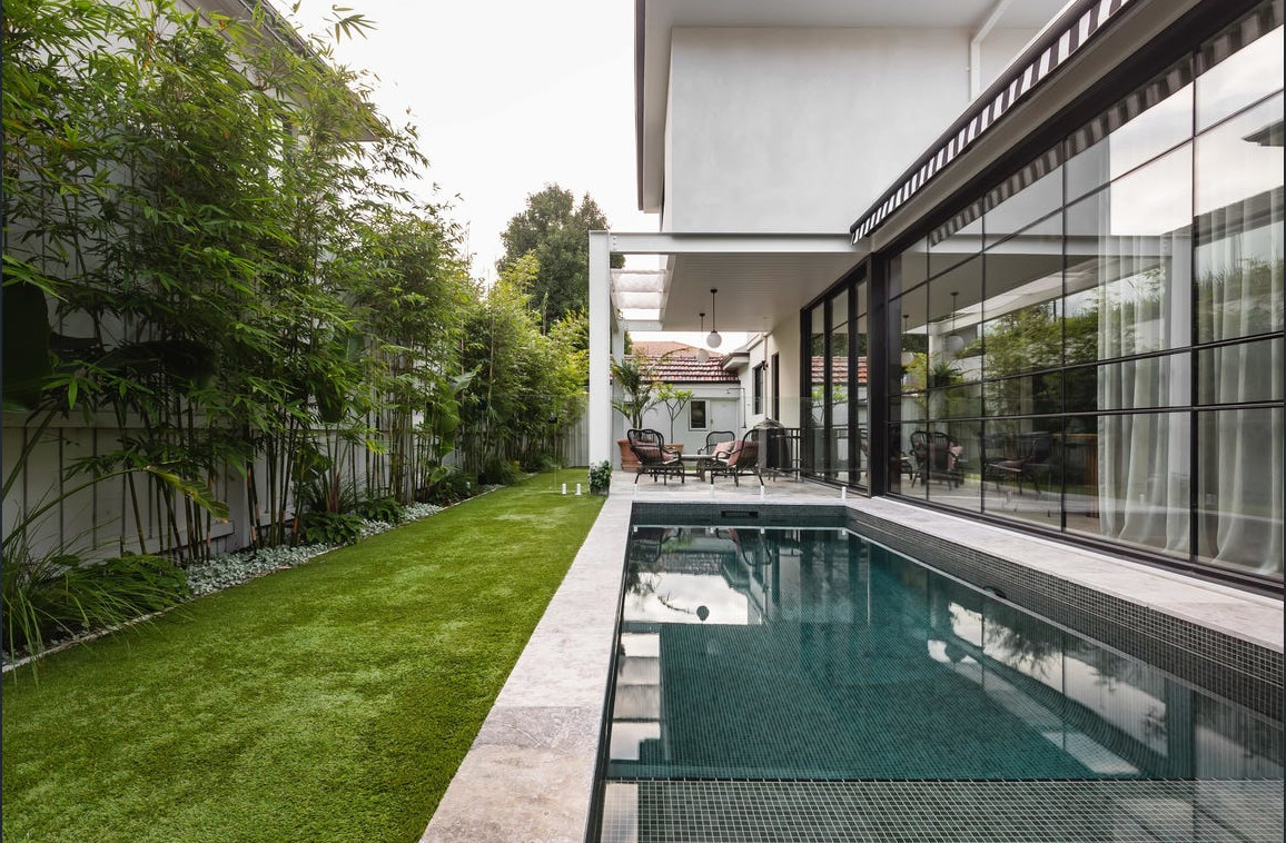 jardin avec piscine maison de style Art déco