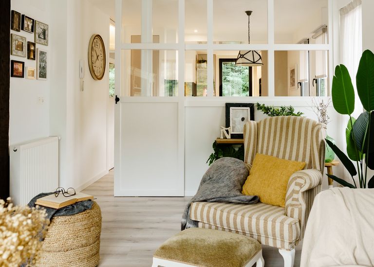 salon maison rénovée avec verrière