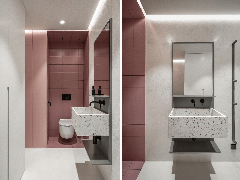 salle de bain terracotta et terrazzo