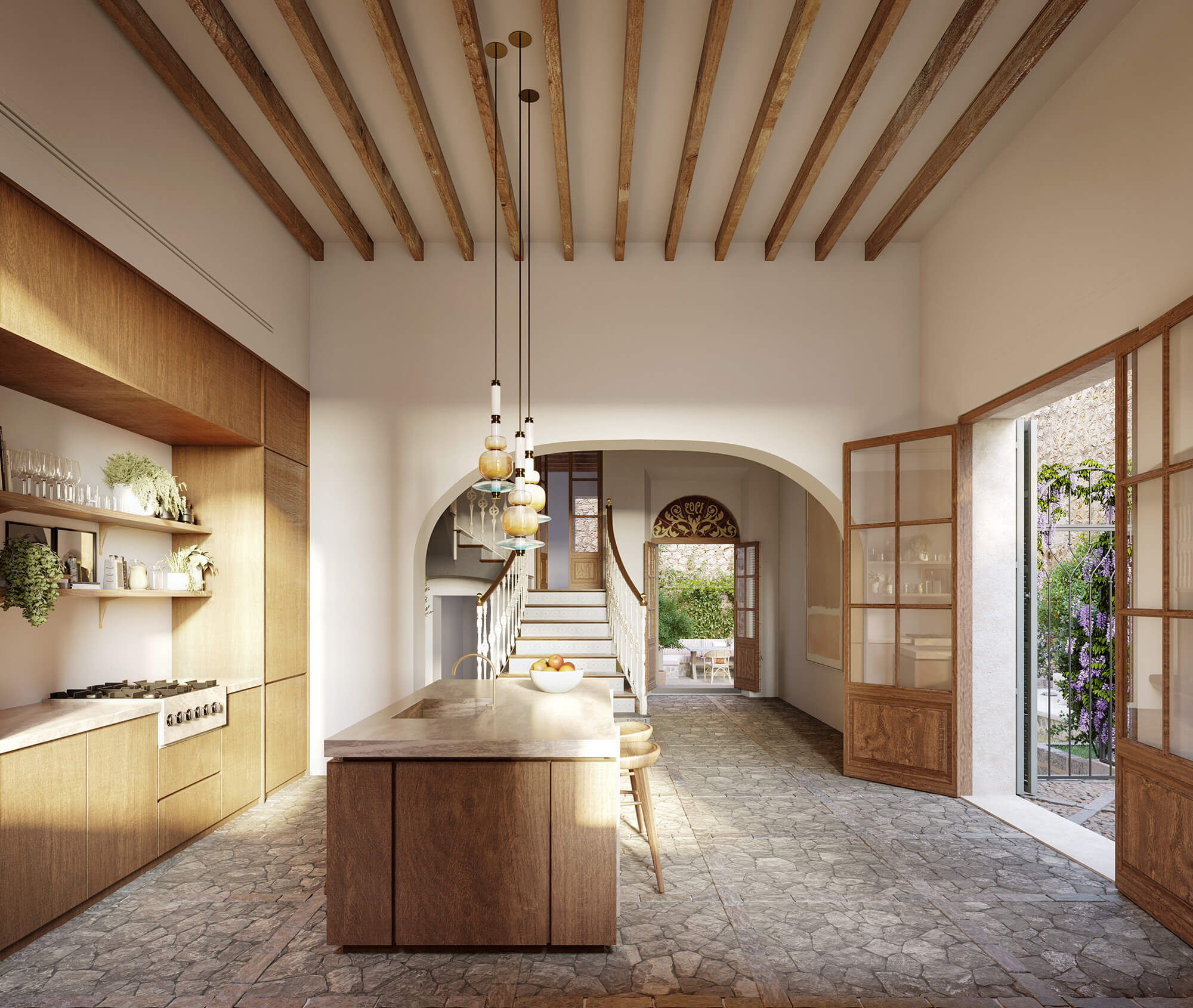 cuisine avec poutres maison en pierres centenaire Mon Cor Berrow Projects