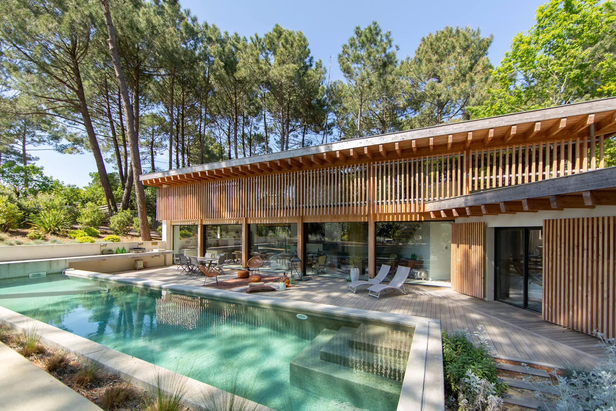 terrasse avec piscine maison en bois le Cap Ferret