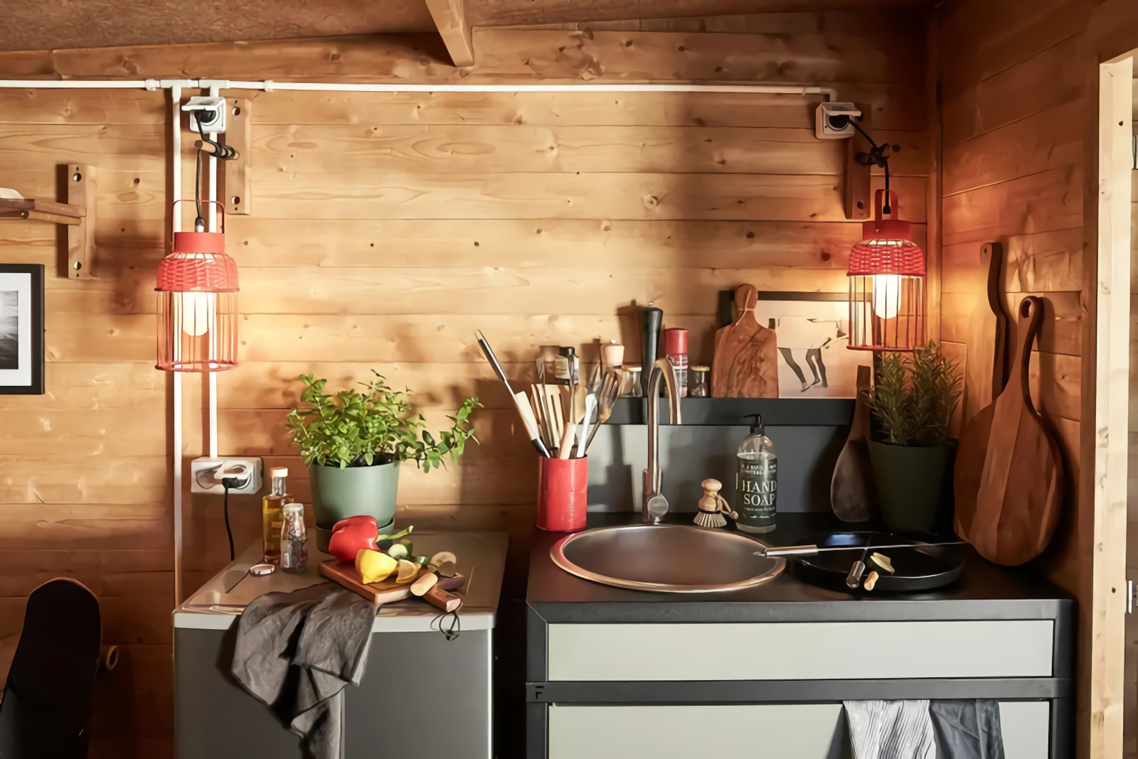 abri de jardin bois avec terrasse et cuisine d'été