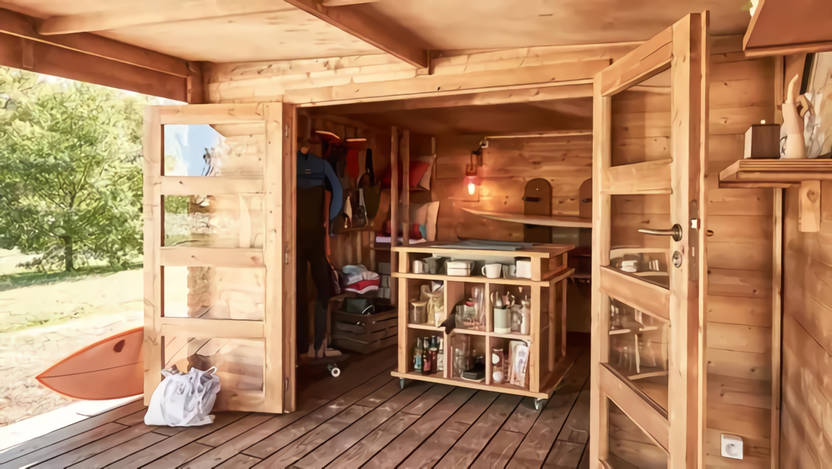 abri de jardin bois avec terrasse et cuisine d'été