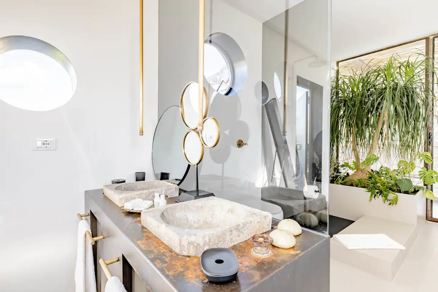 salle de bain design avec plantes vertes