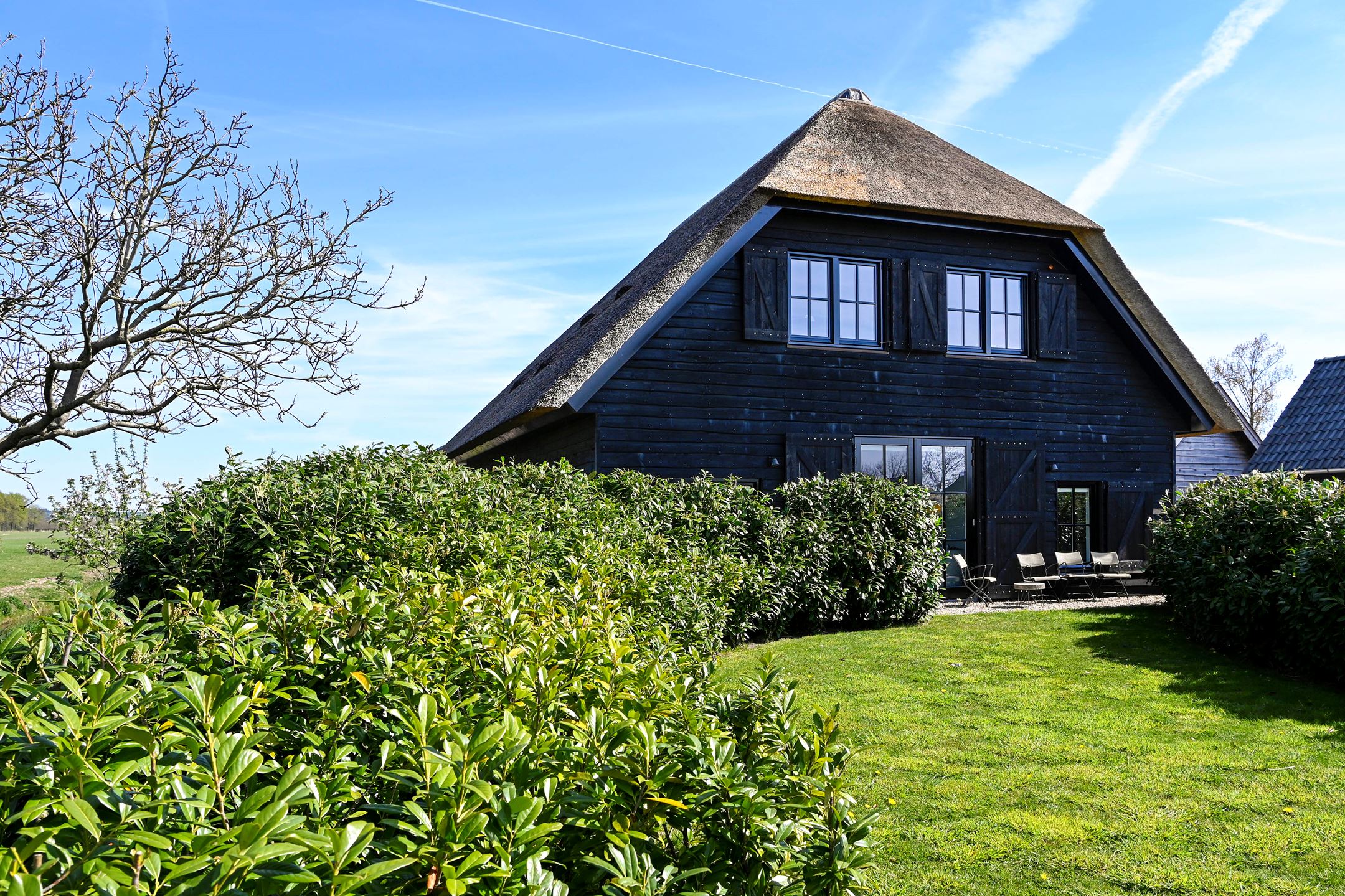 maison bois noir toit de chaume