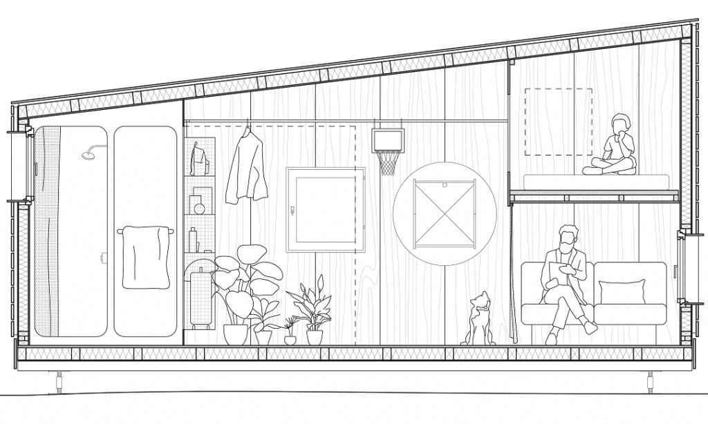 plan 3D mini maison 16m2