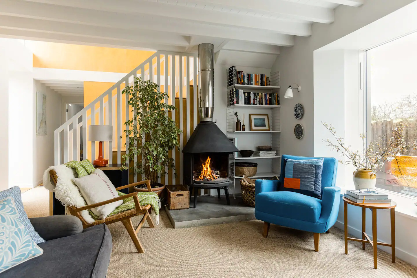 salon grange rénovée et agrandie
