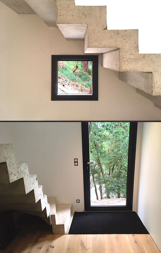 escalier béton maison en bois
