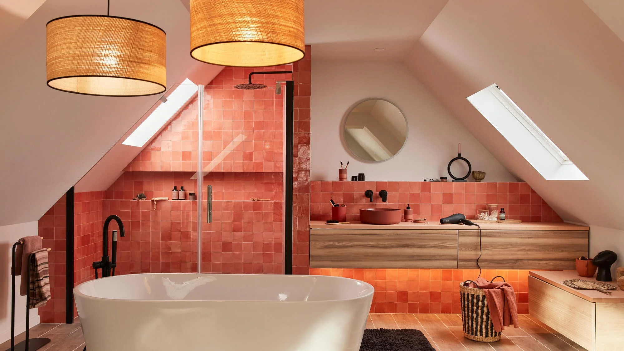 salle de bain terracotta aménagement suite parentale combles