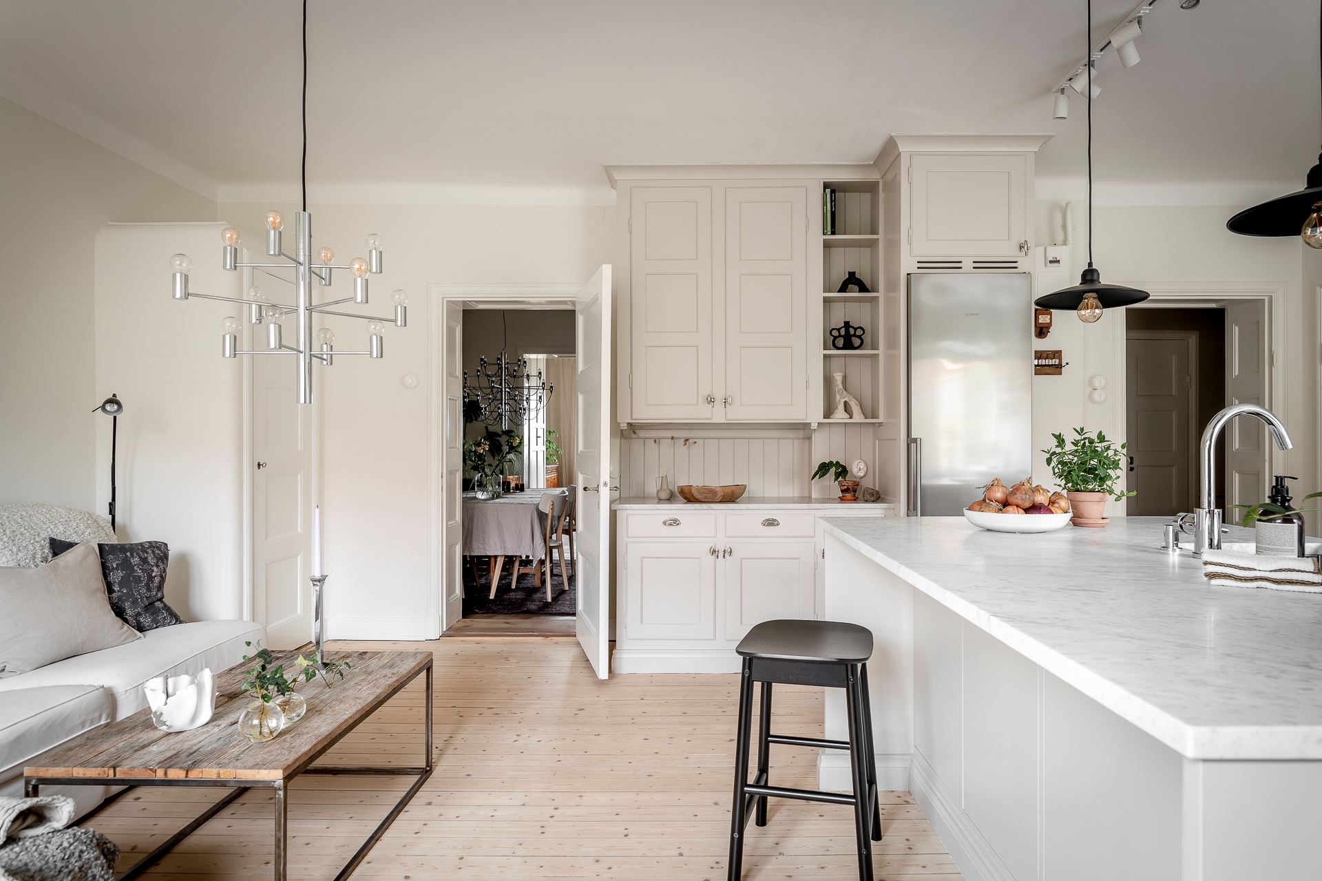 cuisine et salon décoration scandinave