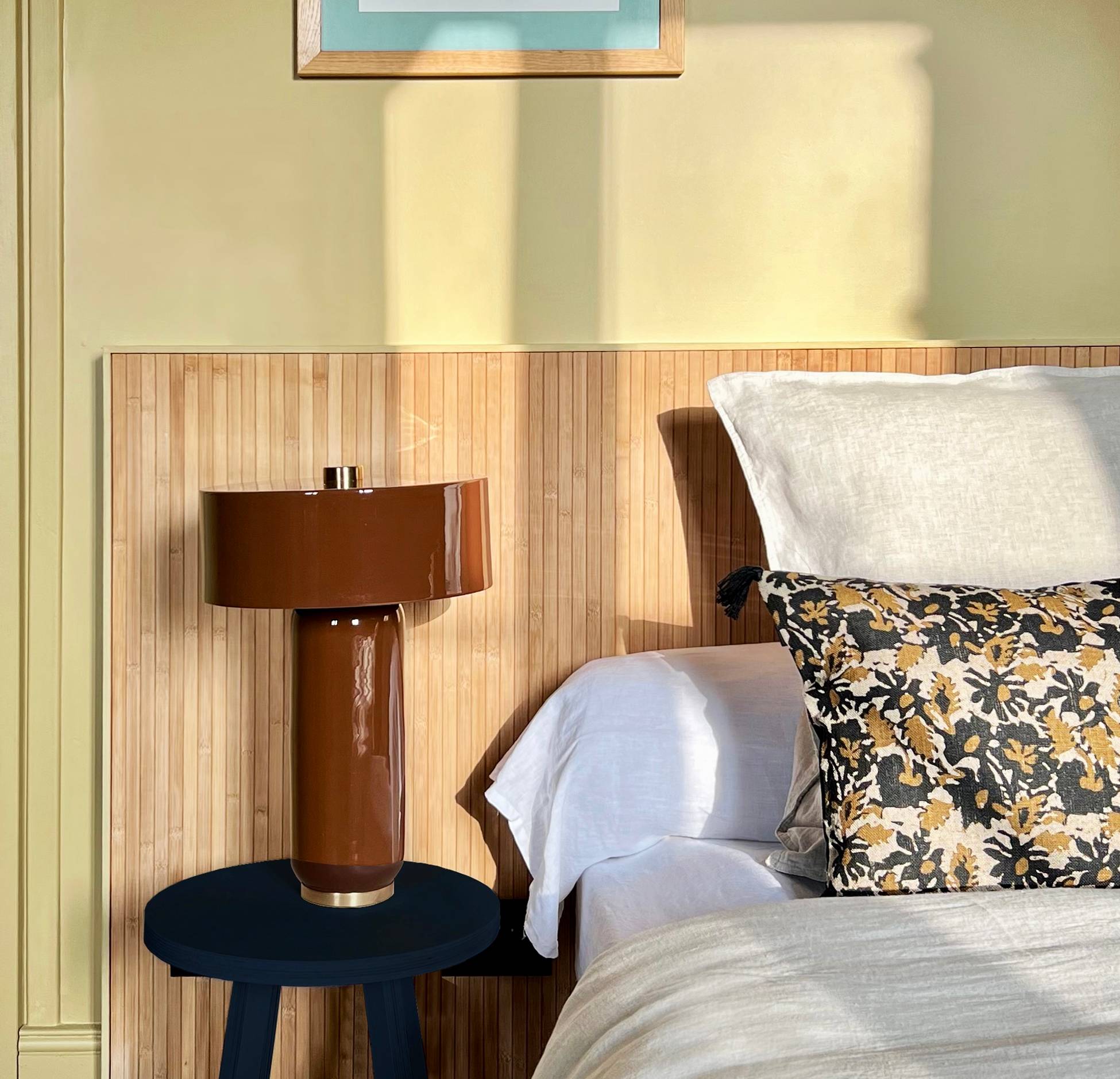 chambre verte tête de lit bois