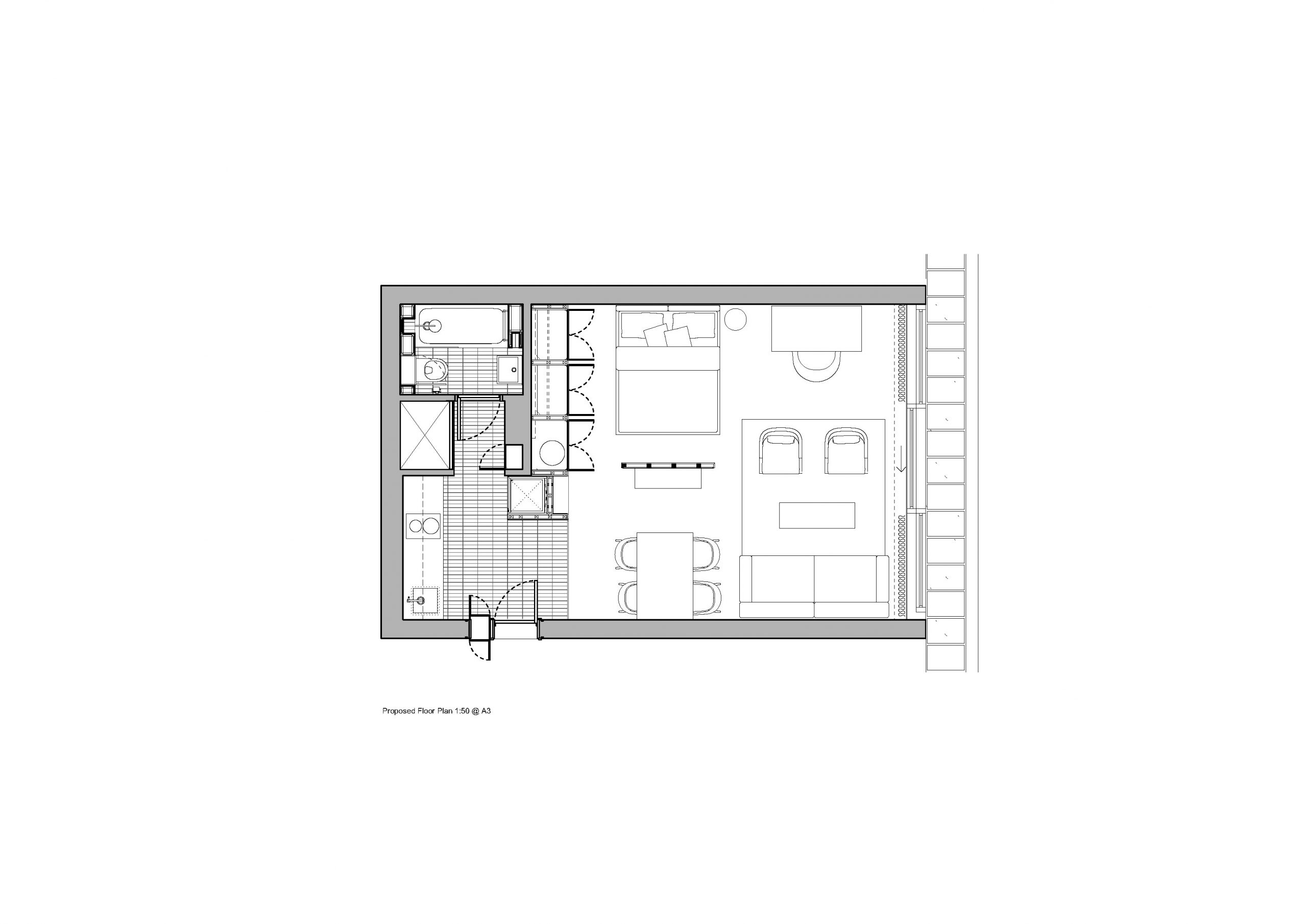 plan après studio transformé en deux-pièces plan après studio transformé en deux-pièces
