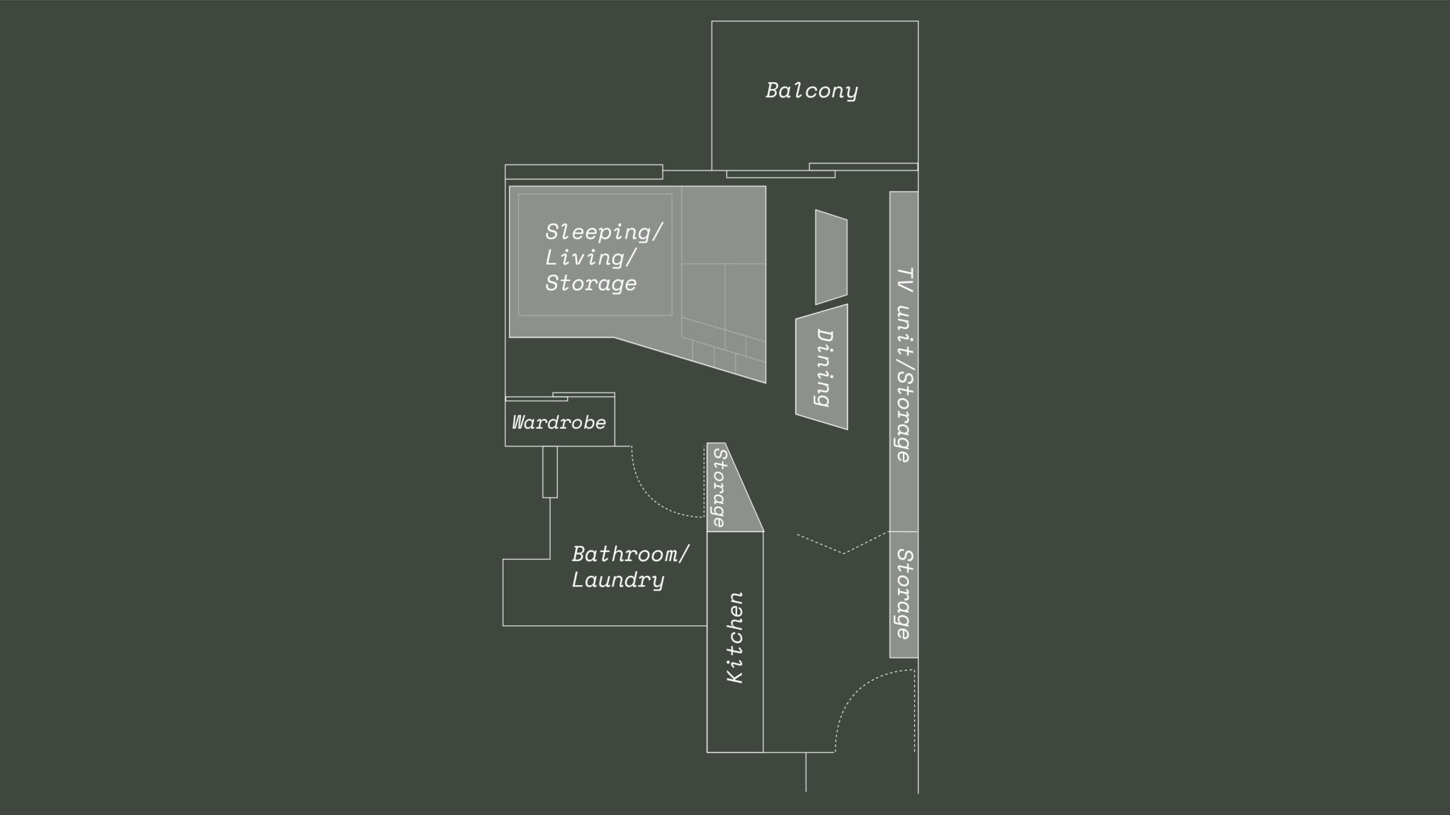 plan studio de 43m2 aménagé par des architectes