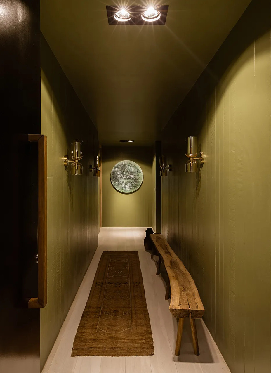entrée mur et plafond vert décoration contemporaine