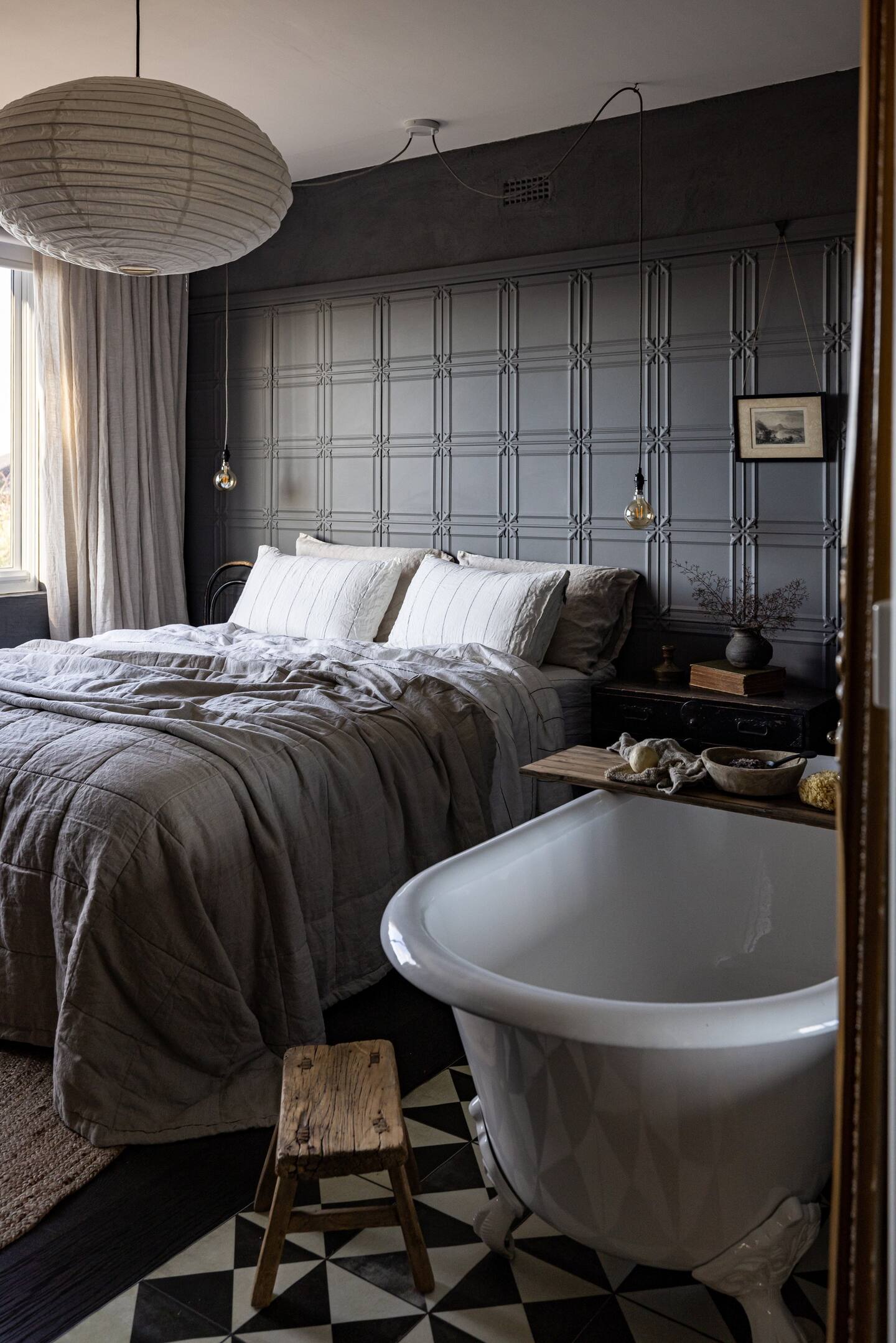 chambre avec baignoire décoration rustique chic