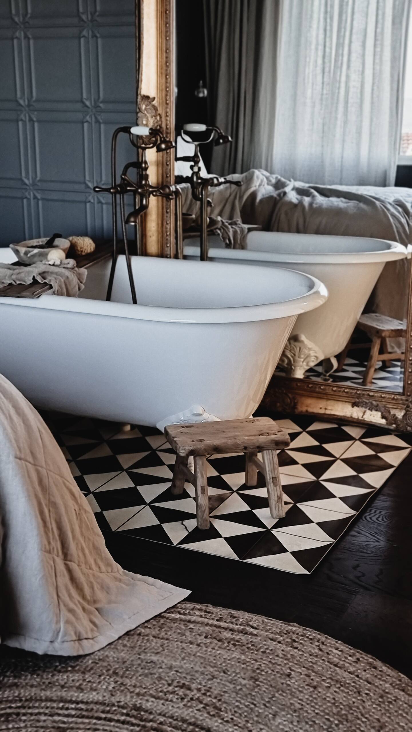 chambre avec baignoire décoration rustique chic