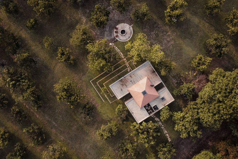 vue aérienne maison contemporaine