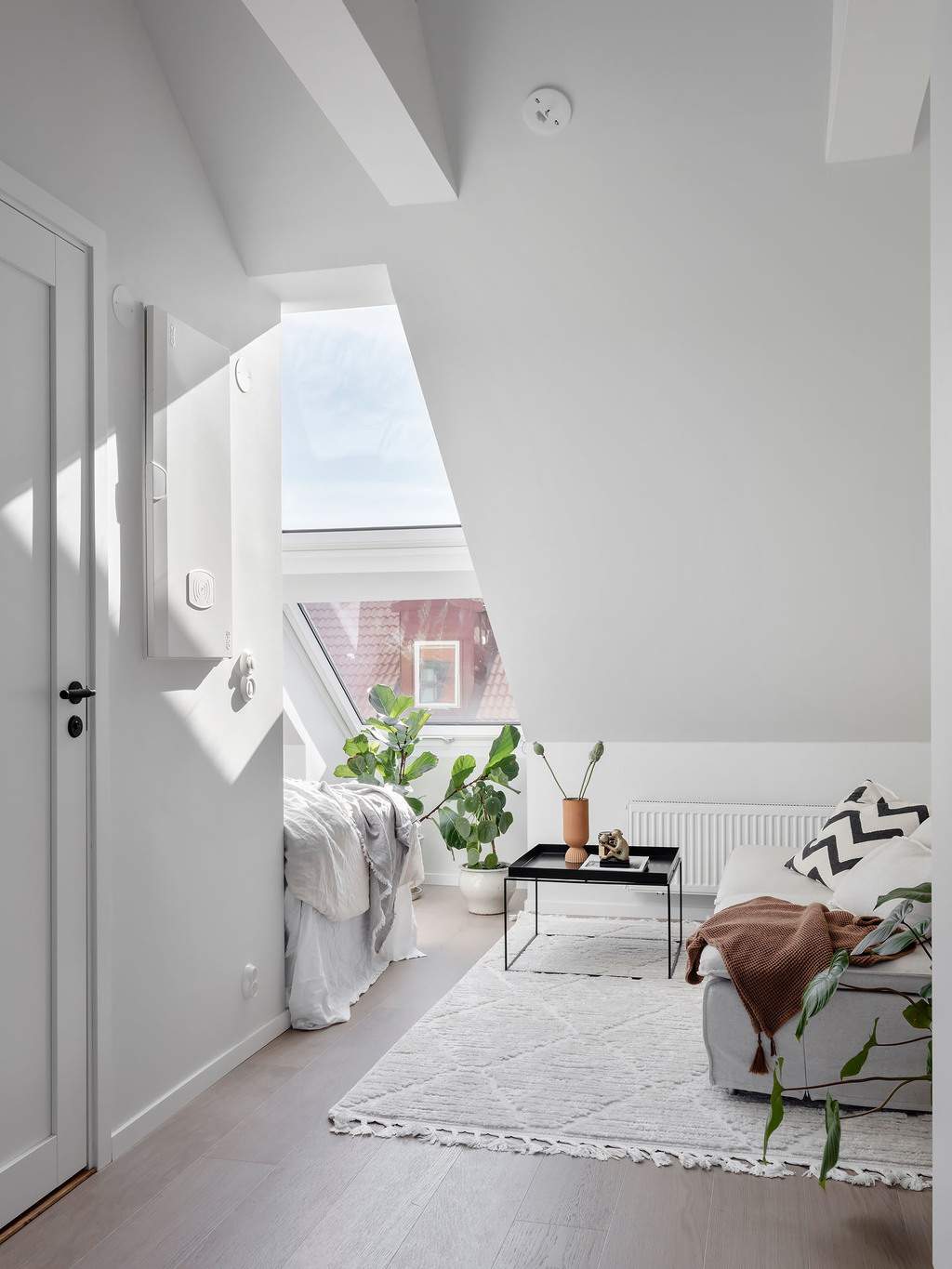 salon mansardé avec fenêtres de toit studio de 22m2
