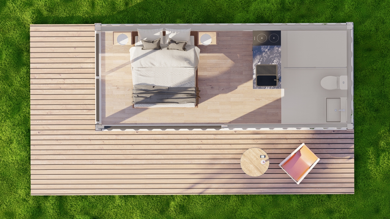plan mini maison container 15m2