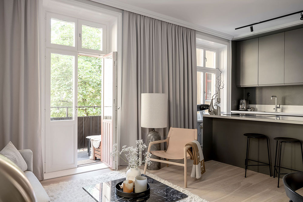 salon avec cuisine ouverte design