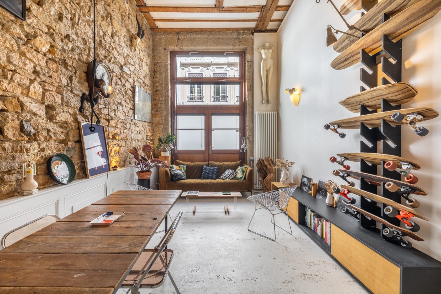 salon mini loft 50m2 décoration vintage
