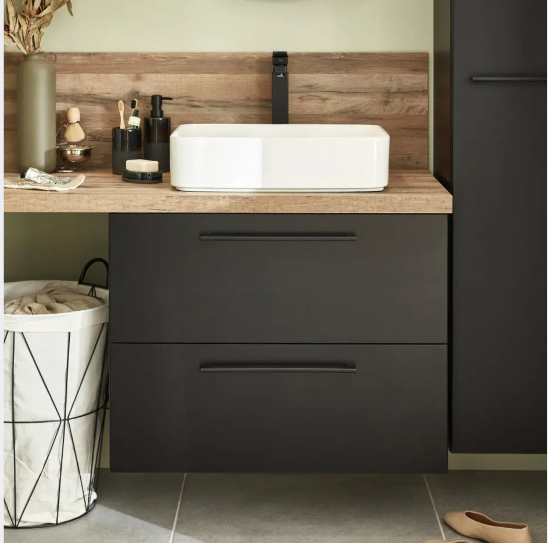 meuble vasque noir et bois