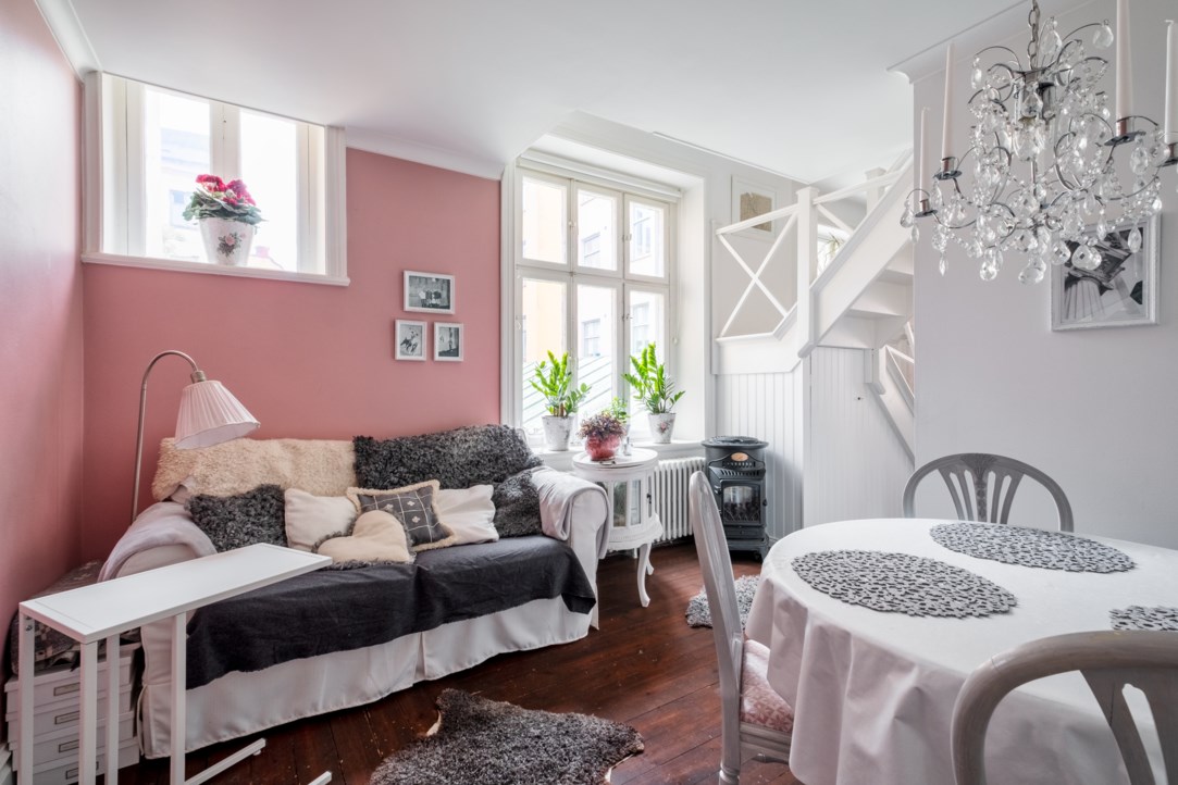 salon rose mini maison 41m2