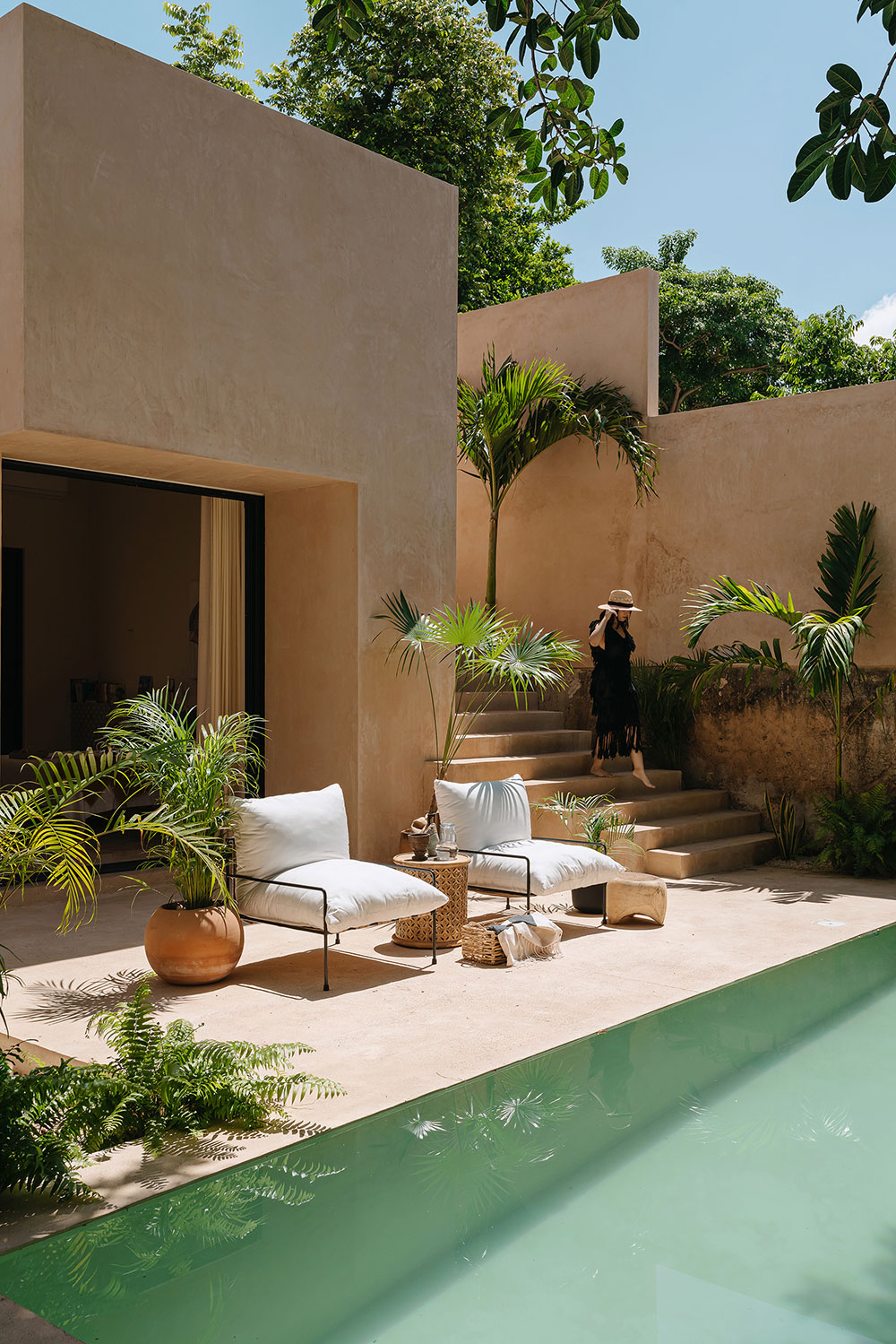 jardin avec piscine maison ancienne rénovée Mexique jardin avec piscine maison ancienne rénovée Mexique