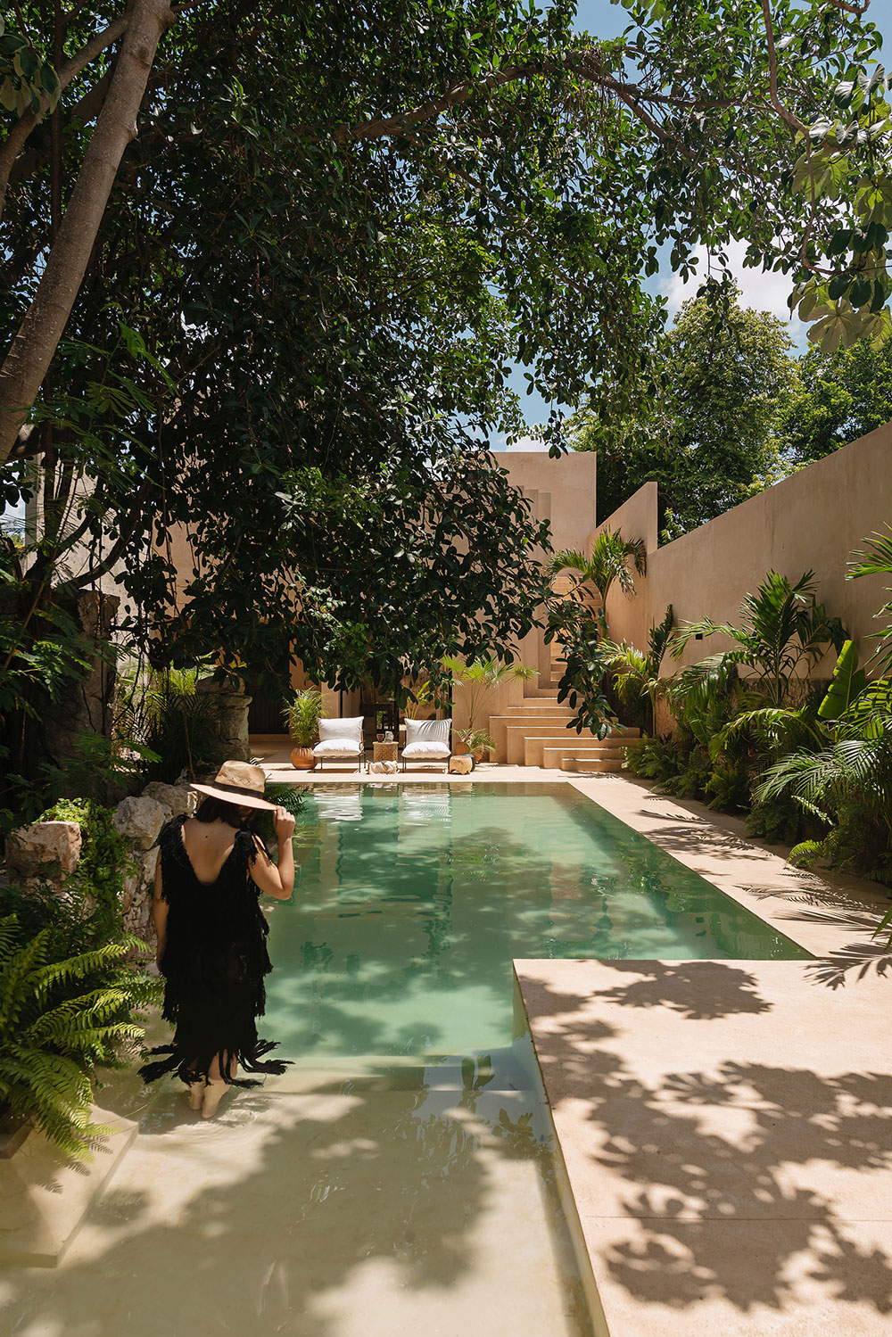 jardin avec piscine maison ancienne rénovée Mexique jardin avec piscine maison ancienne rénovée Mexique