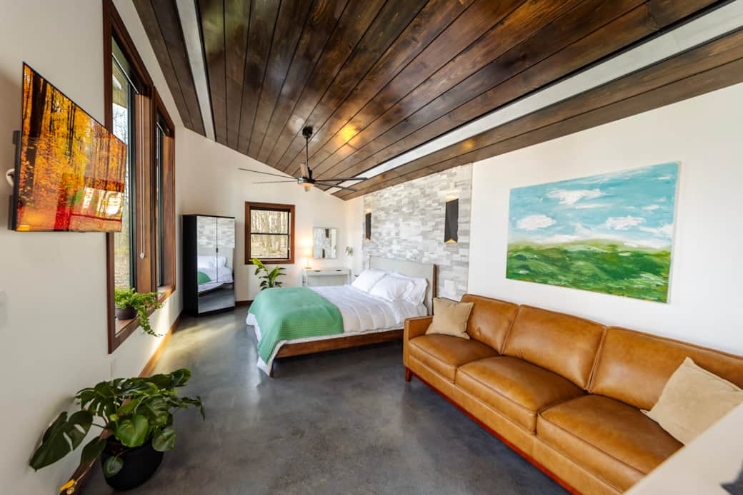 salon et chambre maison loft en bois 42m2