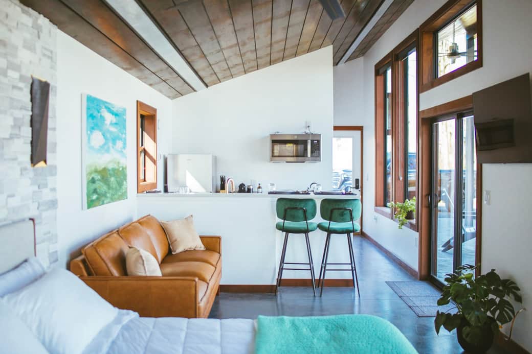 salon et chambre maison loft en bois 42m2